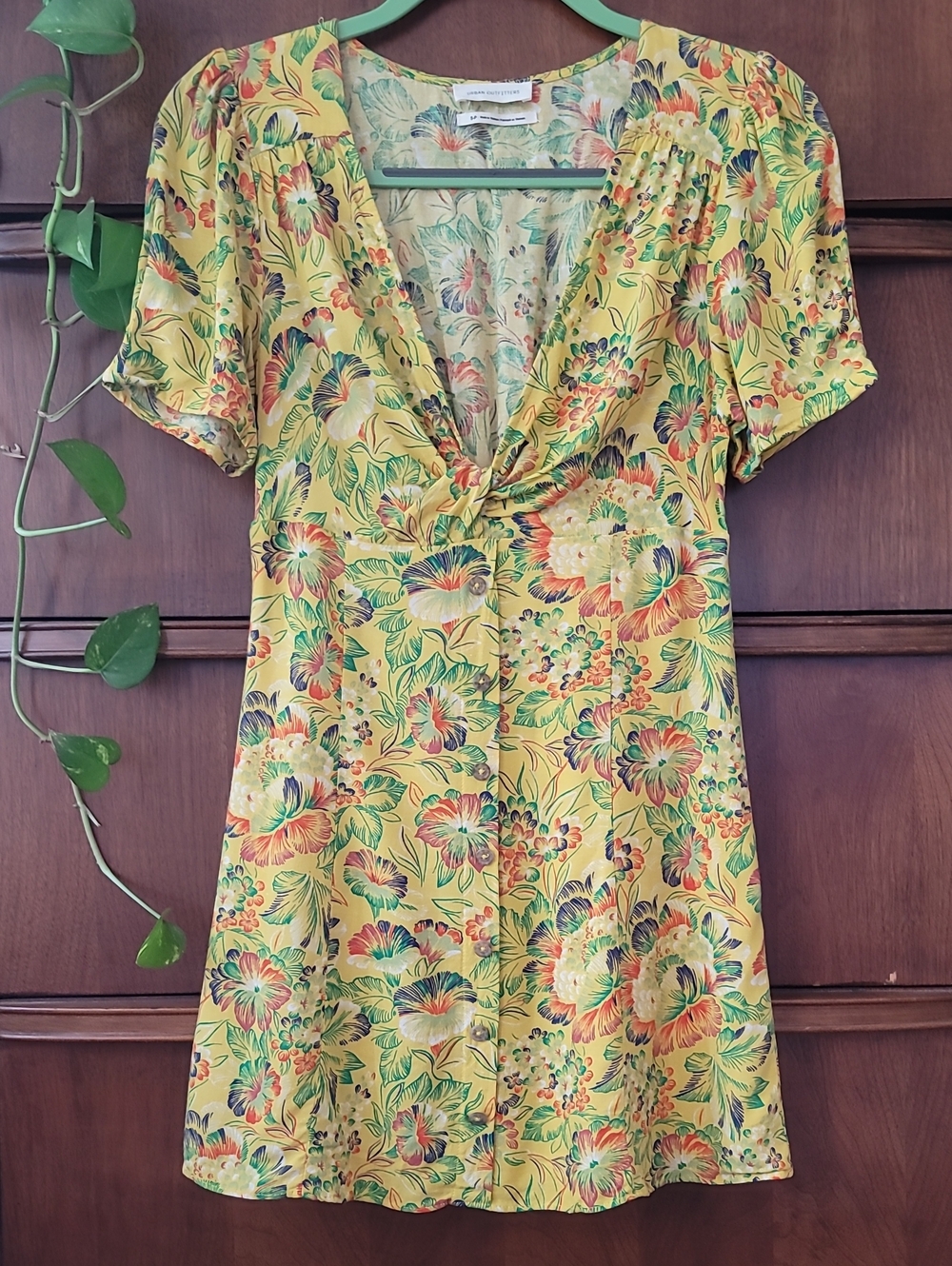 NWOT Urban Outfitters Coquette Yellow Floral Twist Front Fairy Mini Dress